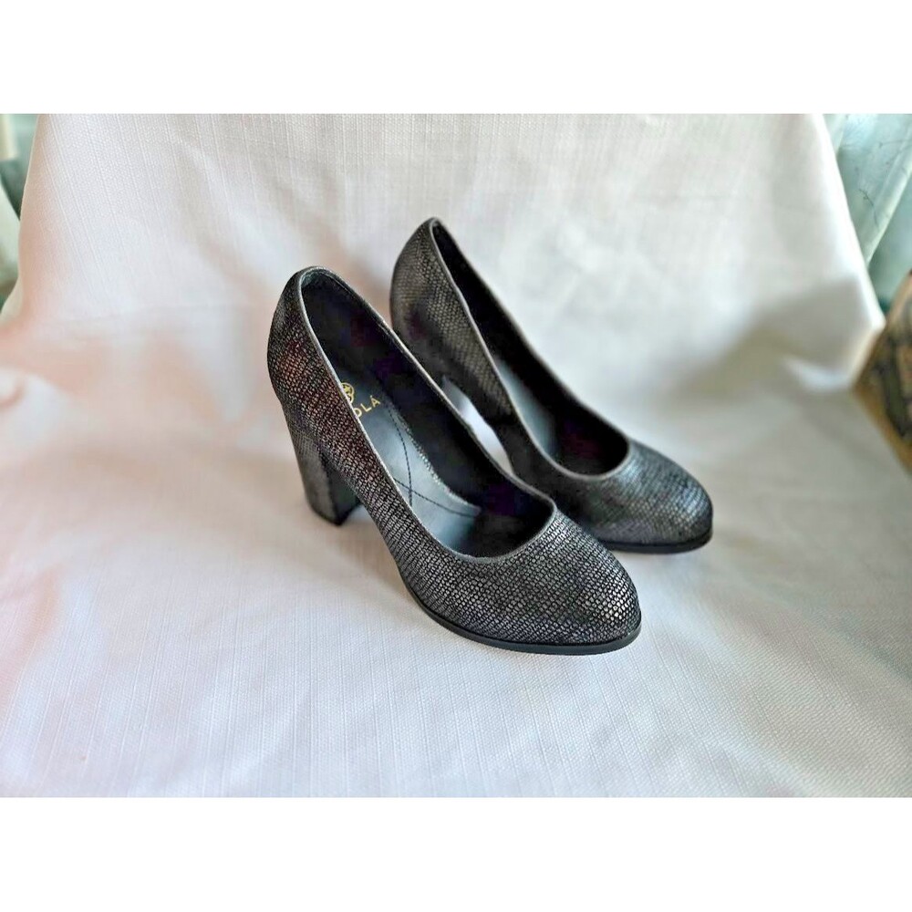 Isola Hayley Black Metallic Suede Block Heels - Womens size 6.5 - NEW - Picture 2 of 7